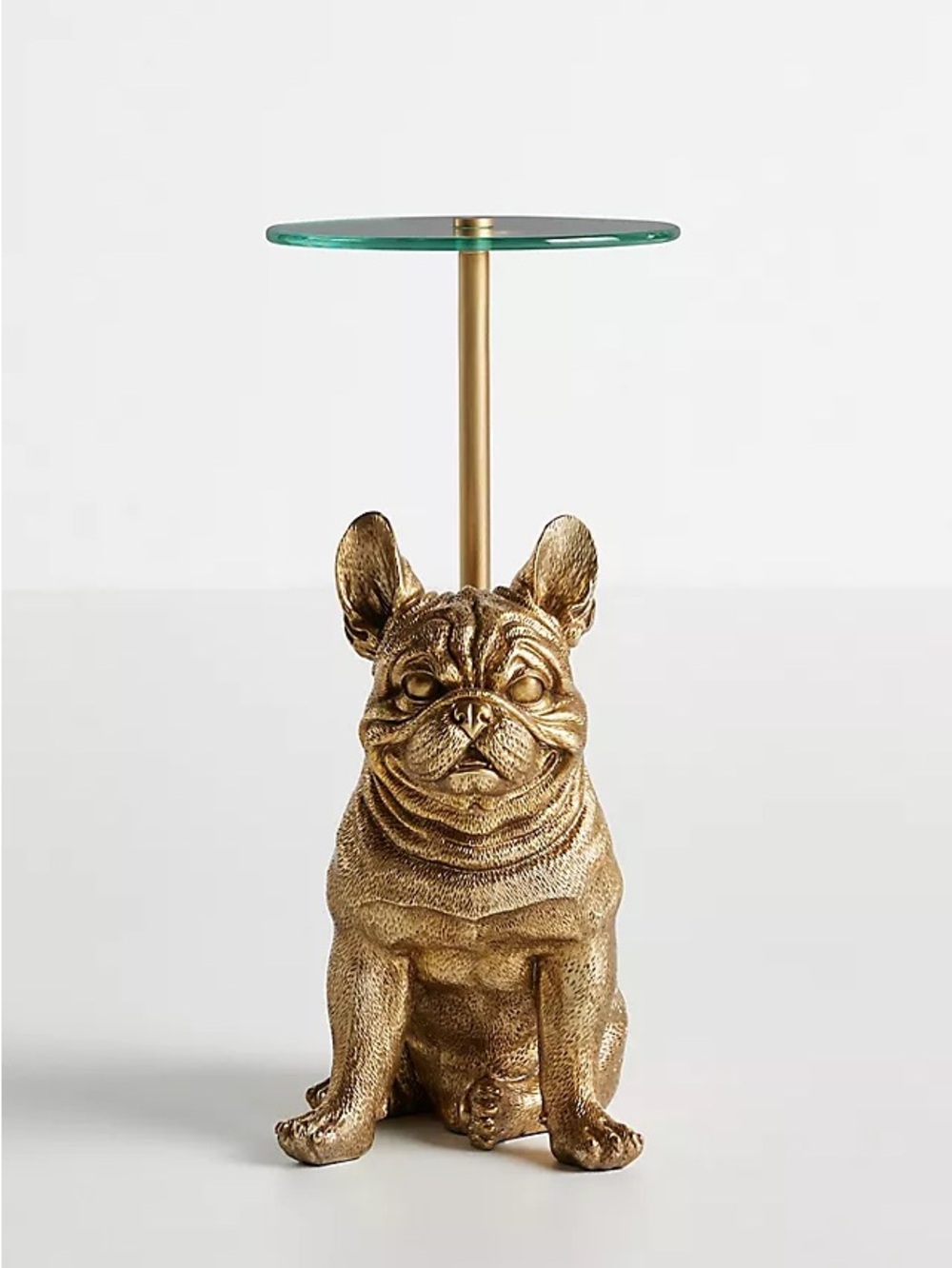 Anthropologie icon Gold French Bulldog Side Table with Glass Top